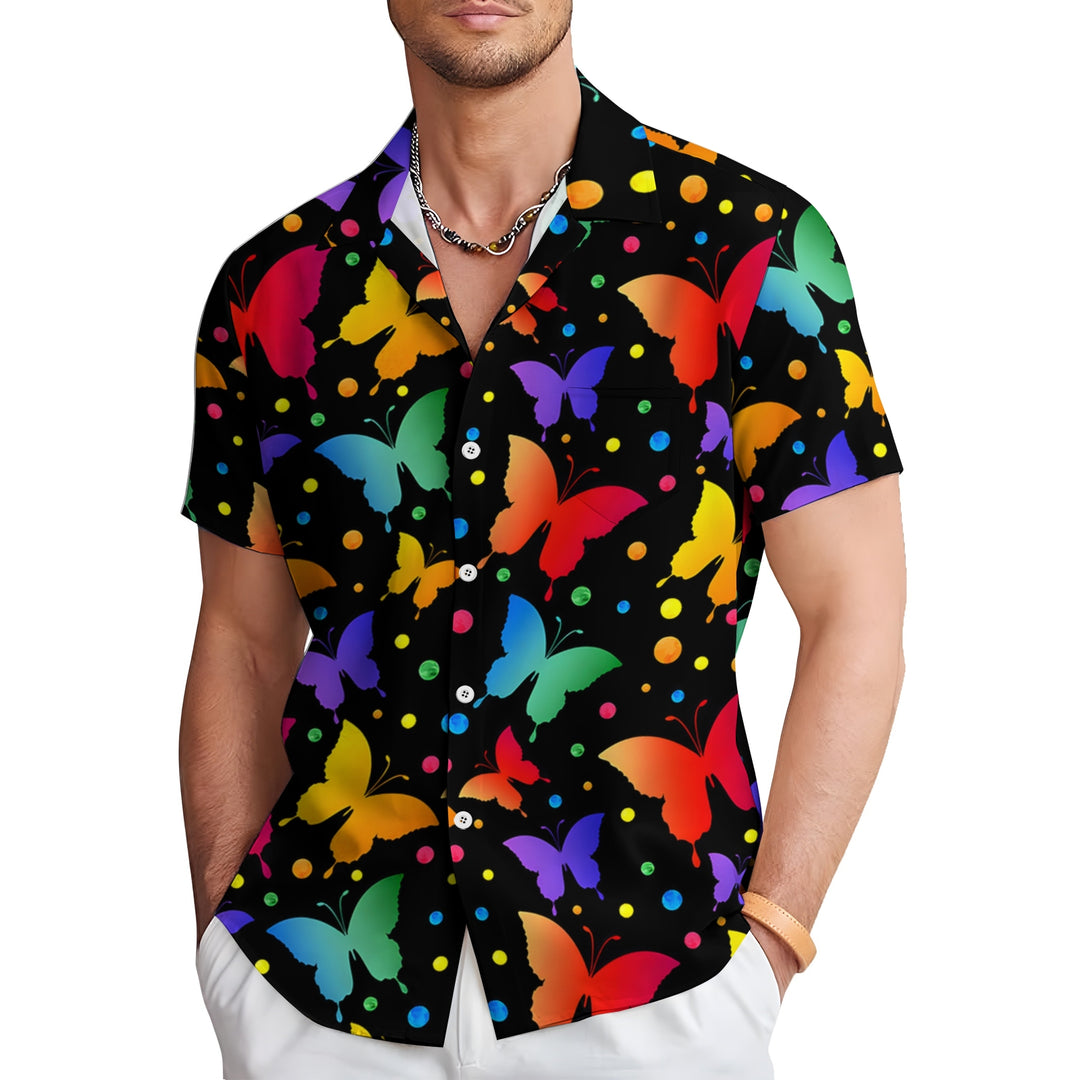 Colorful Butterfly Print Casual Short Sleeve Shirt 2404000052