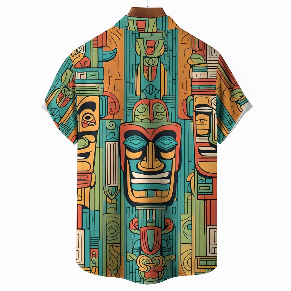 Men's Tiki Art Print Casual Short-Sleeved Shirt 2410005816