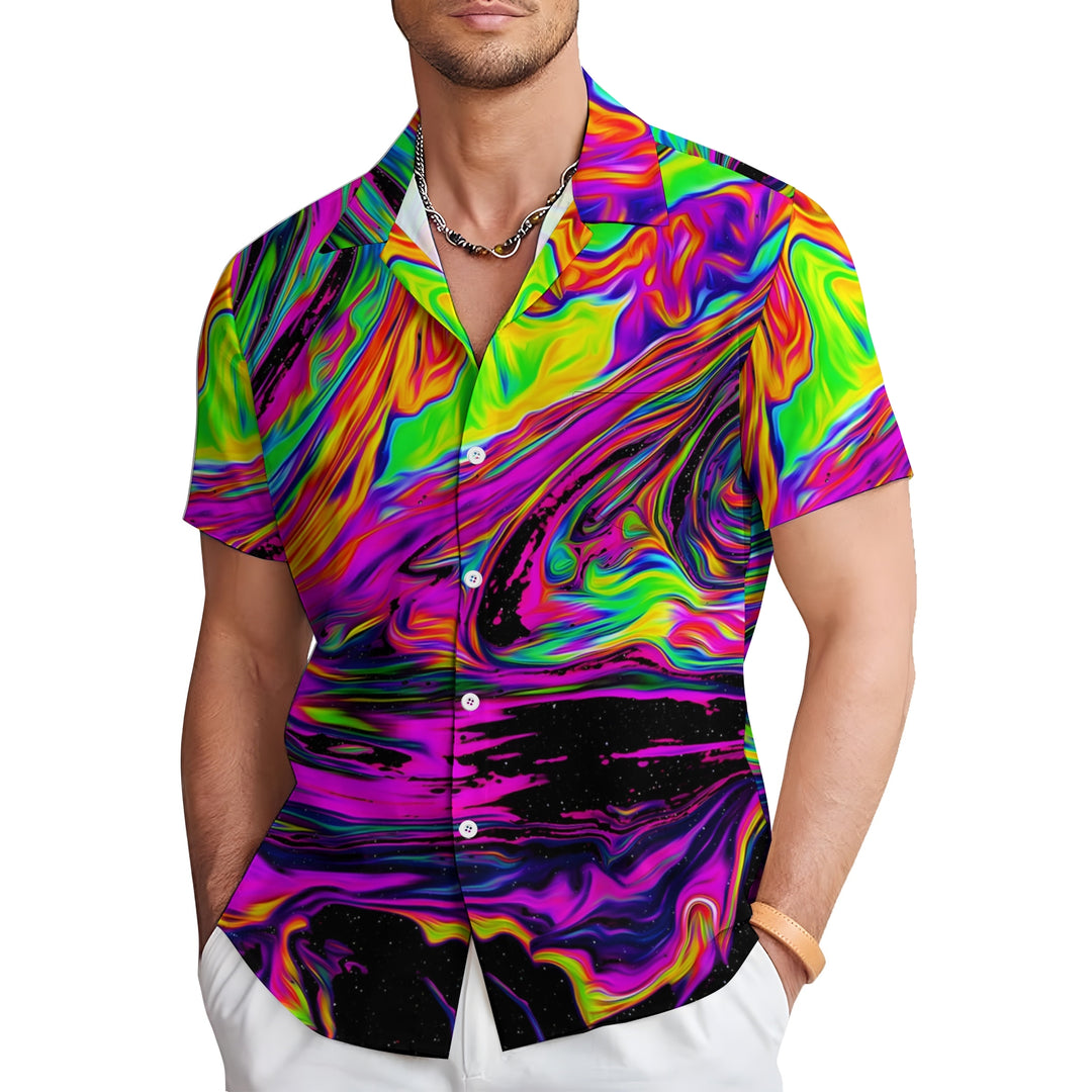 Men's Colorful Fluid Art Print Short Sleeve Shirt 2404001898