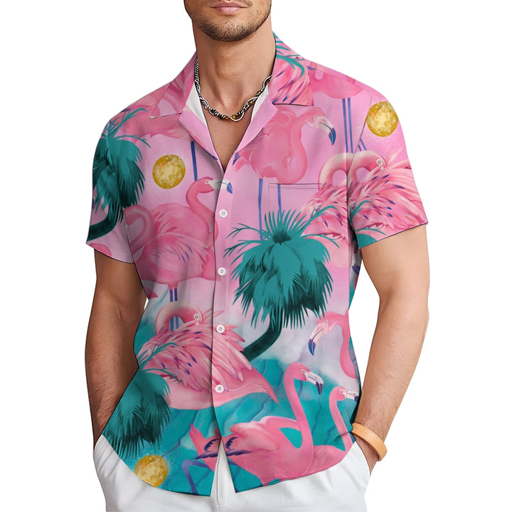 Men's Hawaiian Flamingo Casual Short Sleeve Shirt 2409002753