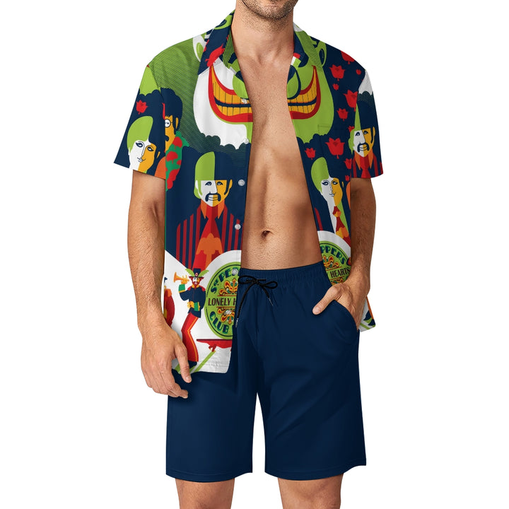 Men's Rock Band Poster Print Beach Two-Piece Suit 2403000604