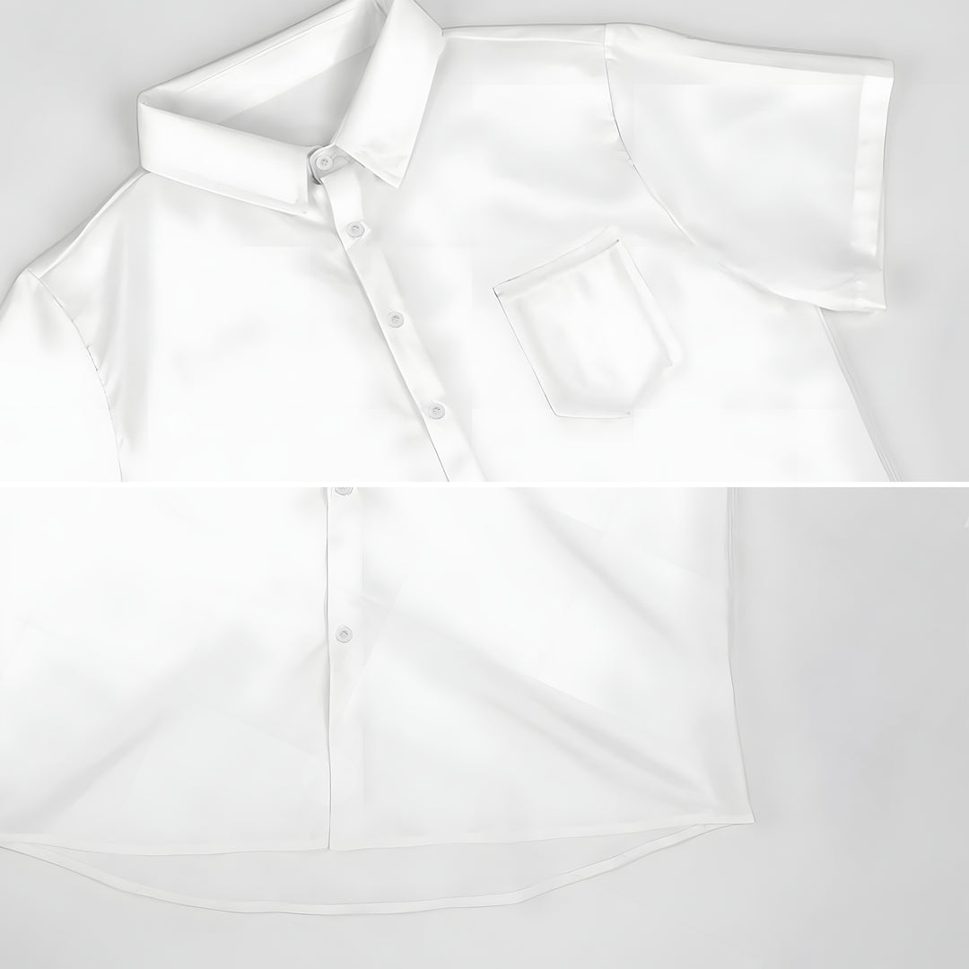 Spliced Color Block Art Print Casual Short Sleeve Shirt 2403000708