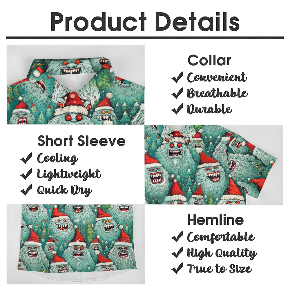 Men's Christmas Snow Monster Casual Short Sleeve Shirt 2411007849