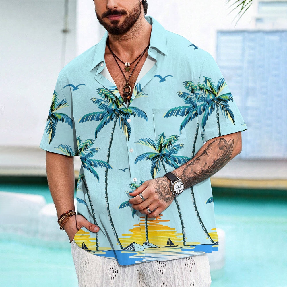 Men's Hawaiian Coconut Tree Casual Short Sleeve Shirt 2410005873