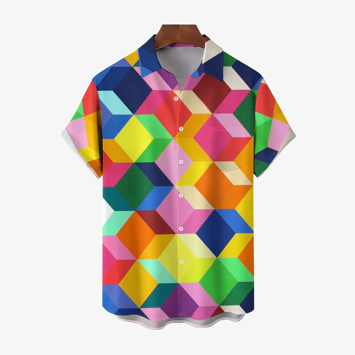 Colorful Geometric 3D Printing Casual Short Sleeve Shirt 2405000462