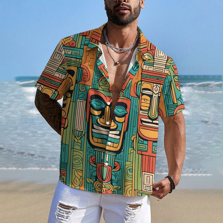 Men's Tiki Art Print Casual Short-Sleeved Shirt 2410005816