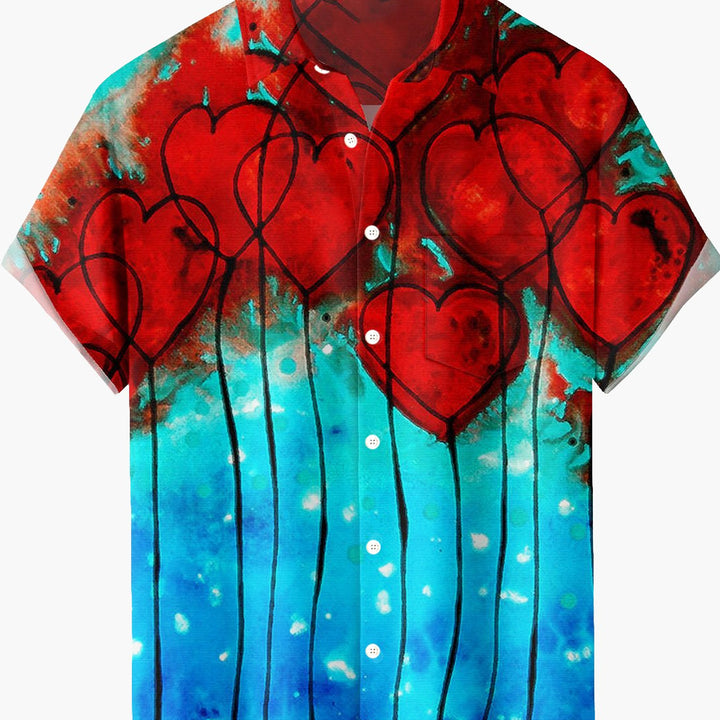 Valentine's Day Heart Gradient 3D Digital Print Short Sleeve Shirt