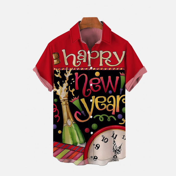 Happy New Years Eve Retro Poster Printing Short Sleeve Shirt