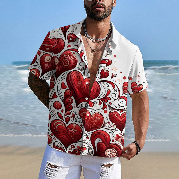 Valentine's Day Heart Print Short Sleeve Shirt 2412006486