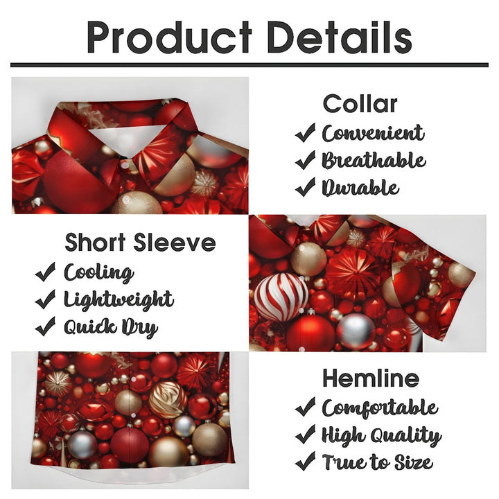 Christmas Decoration Ball Red Casual Short-Sleeved Shirt 2409006039