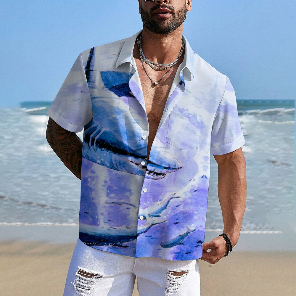 Shark Watercolor Art Casual Short Sleeve Shirt 2410004834