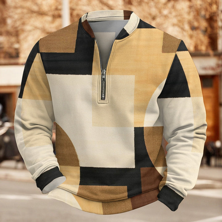 Men's Vibrant Color Block Zip Long Sleeve Sweatshirt