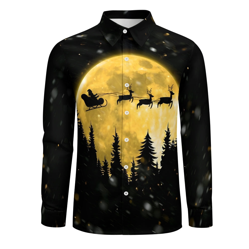 Men's Christmas Santa Elk Printed Long Sleeve Shirt 2411003340