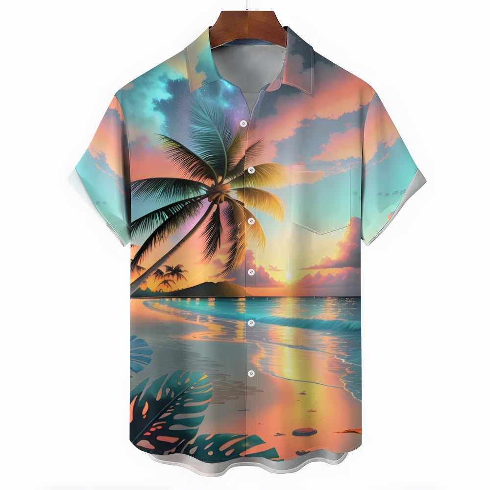 Beach Landscape Print Casual Short Sleeve Shirt 2404000174