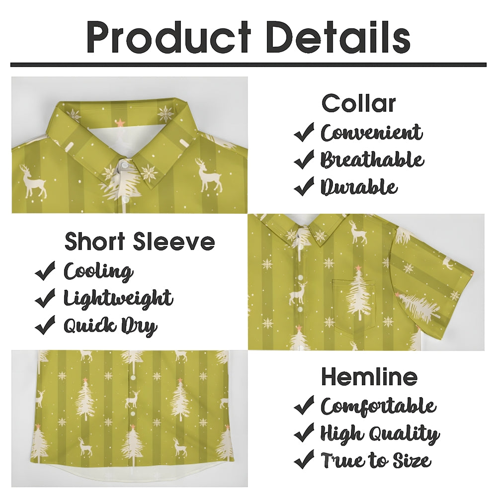 Christmas Tree Snowflake Stripe Print Short Sleeve Shirt 2410006326