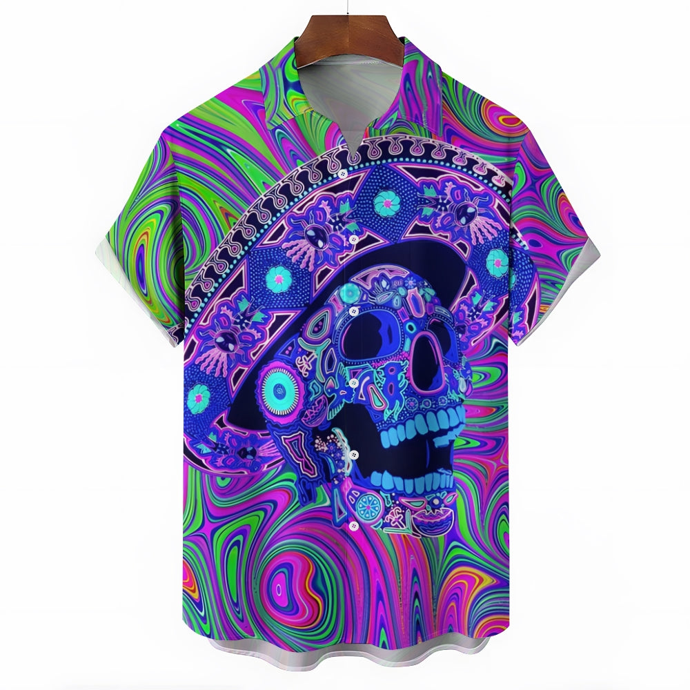 Mexican Day of the Dead Art Casual Short Sleeve Shirt 2409008975