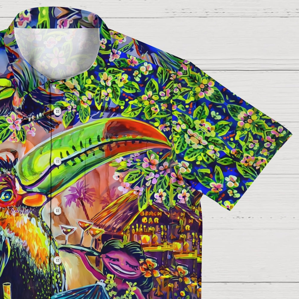 Toucan TIKI Art Printed Casual Large Size Short Sleeve Shirt 2407000601