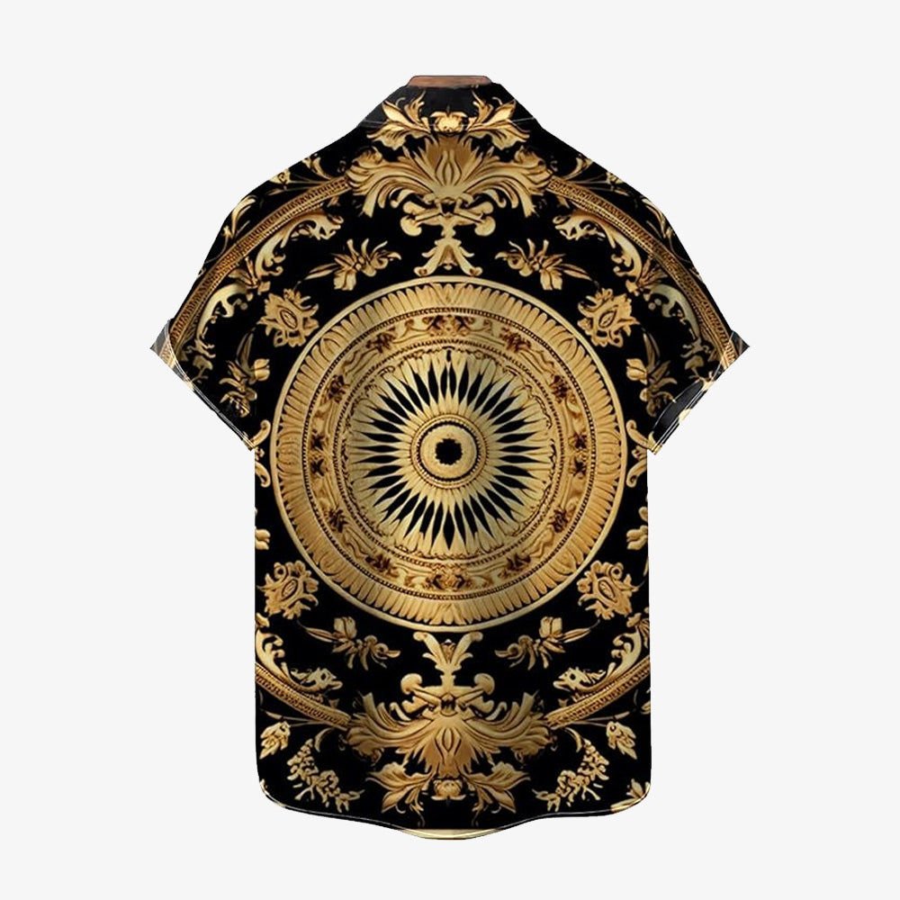 Baroque Gold Art Deco Print Casual Short Sleeve Shirt 2406000715