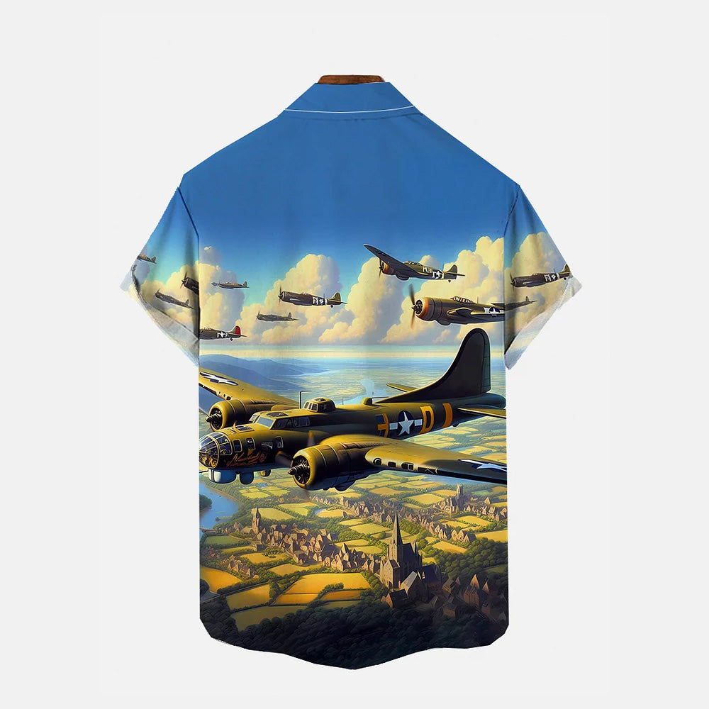 Fighter Series Fighter Groups Flying Over The Plains Printing Short Sleeve Shirt