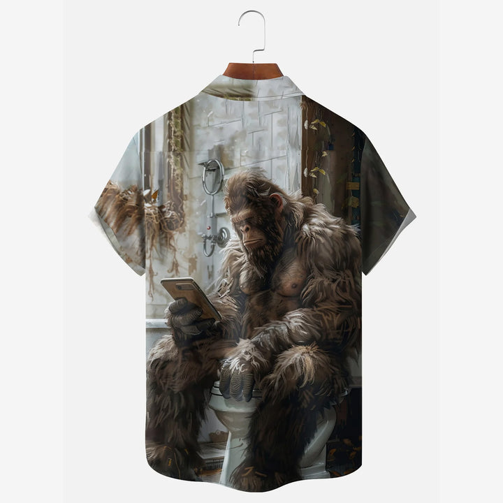 Bigfoot Toilet Reading Funny Pocket Hawaiian Shirt