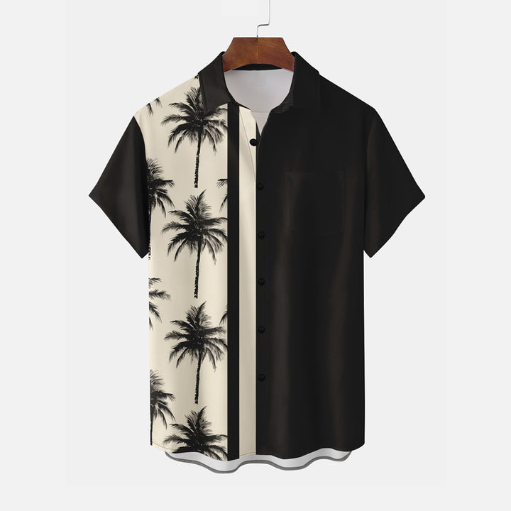 Hawaiian Coconut Tree Print Casual Oversized Bowling Shirt
