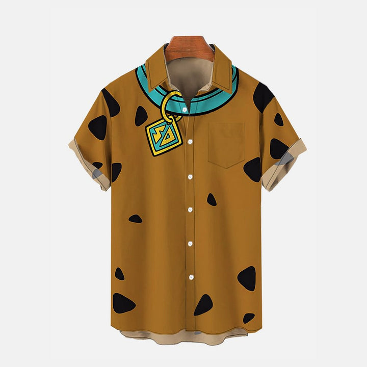 Dalmatian Cartoon Print Chest Pocket Short Sleeve Shirt