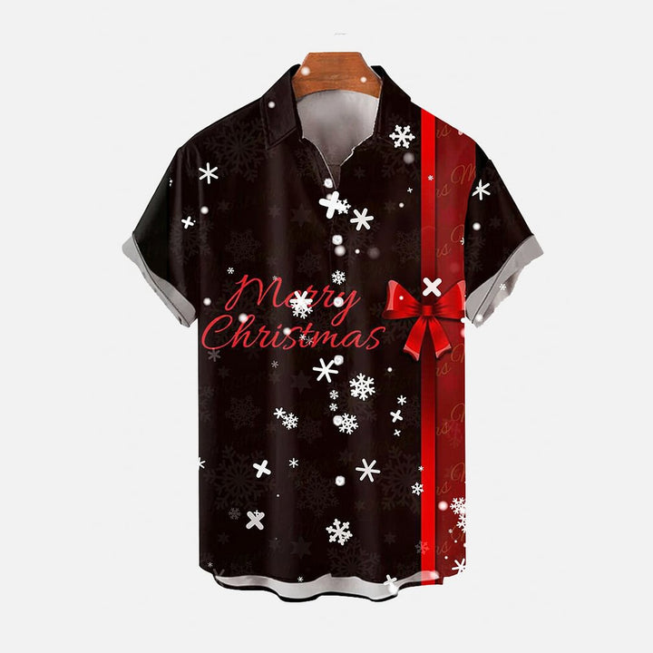 Christmas Snowflakes Gift Box Costume Printing Short Sleeve Shirt