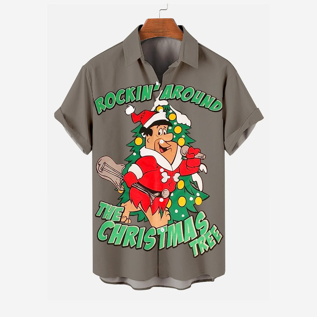 Retro Comic Christmas Print Short Sleeve Shirt