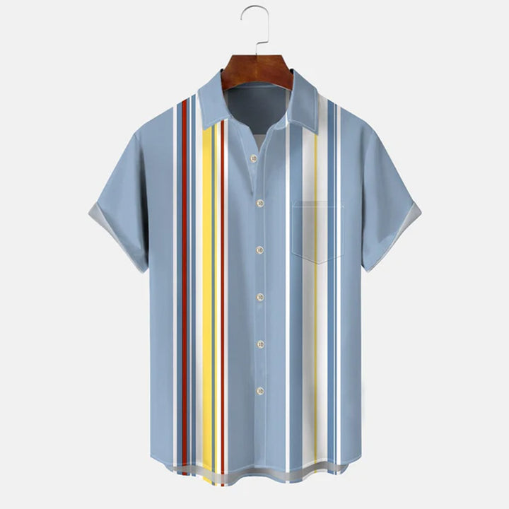 50S Striped Pocket Casual Bowling Commuter Short Sleeve Shirt