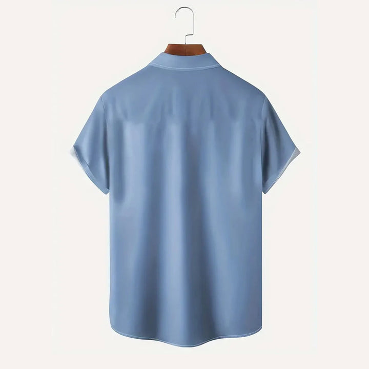 Light Blue Abstract Geometric Bowling Casual Oversized Shirt