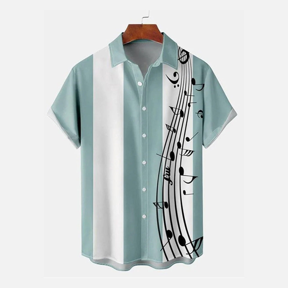 Musical Element Fashion Print Casual Short-Sleeved Shirt