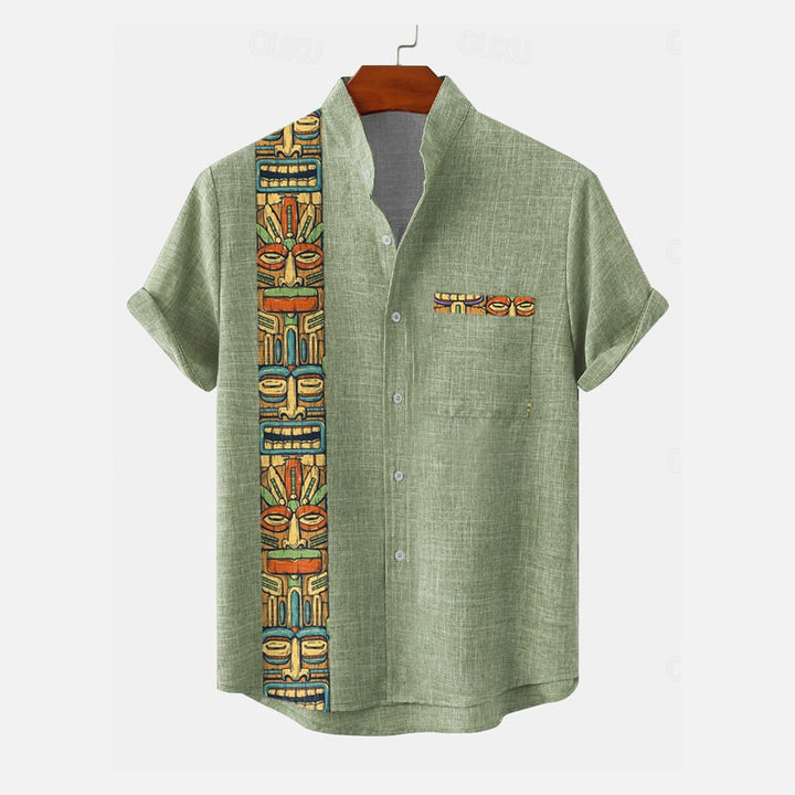 Vintage Casual Tribal Mens Button-Down Stand Collar Shirt