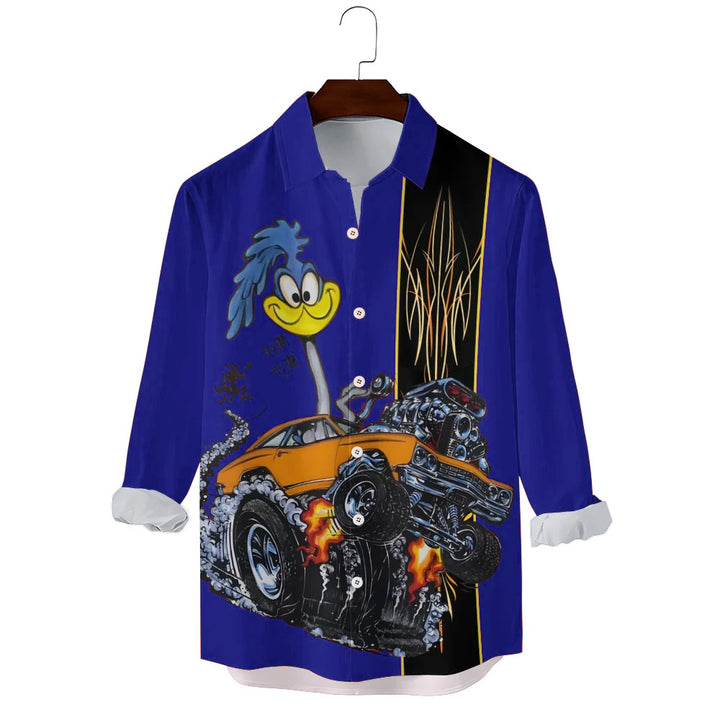 Classic Cartoon Modified Car Printing Long Sleeve Shirt