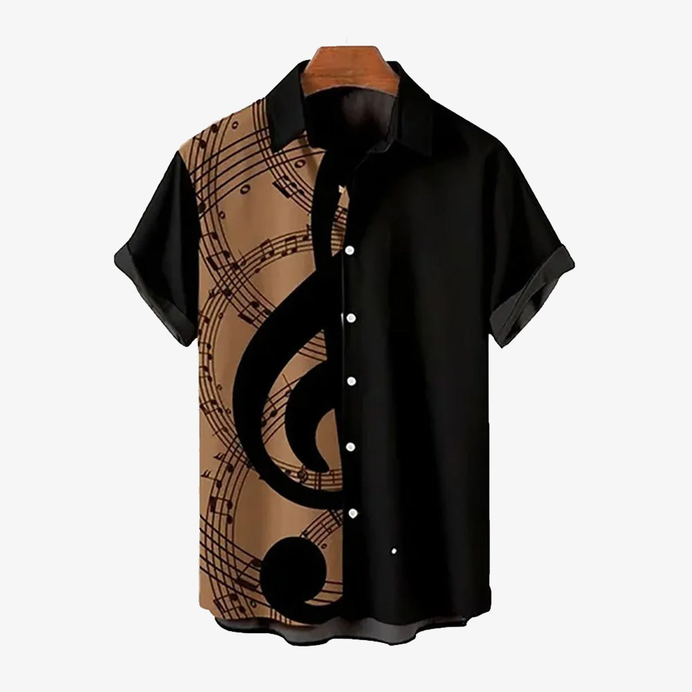 Men's Music Note Casual Bowling Shirt Short Sleeve Shirt 2406000048