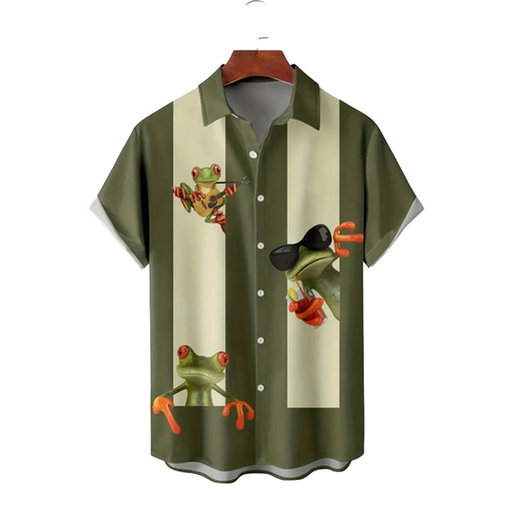 Tree Frog Stipe Pattern Print Short Sleeve Shirt