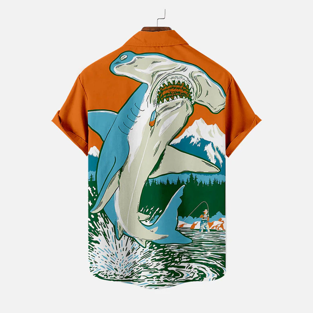 Men's Shark Large Size Casual Short Sleeve Shirt