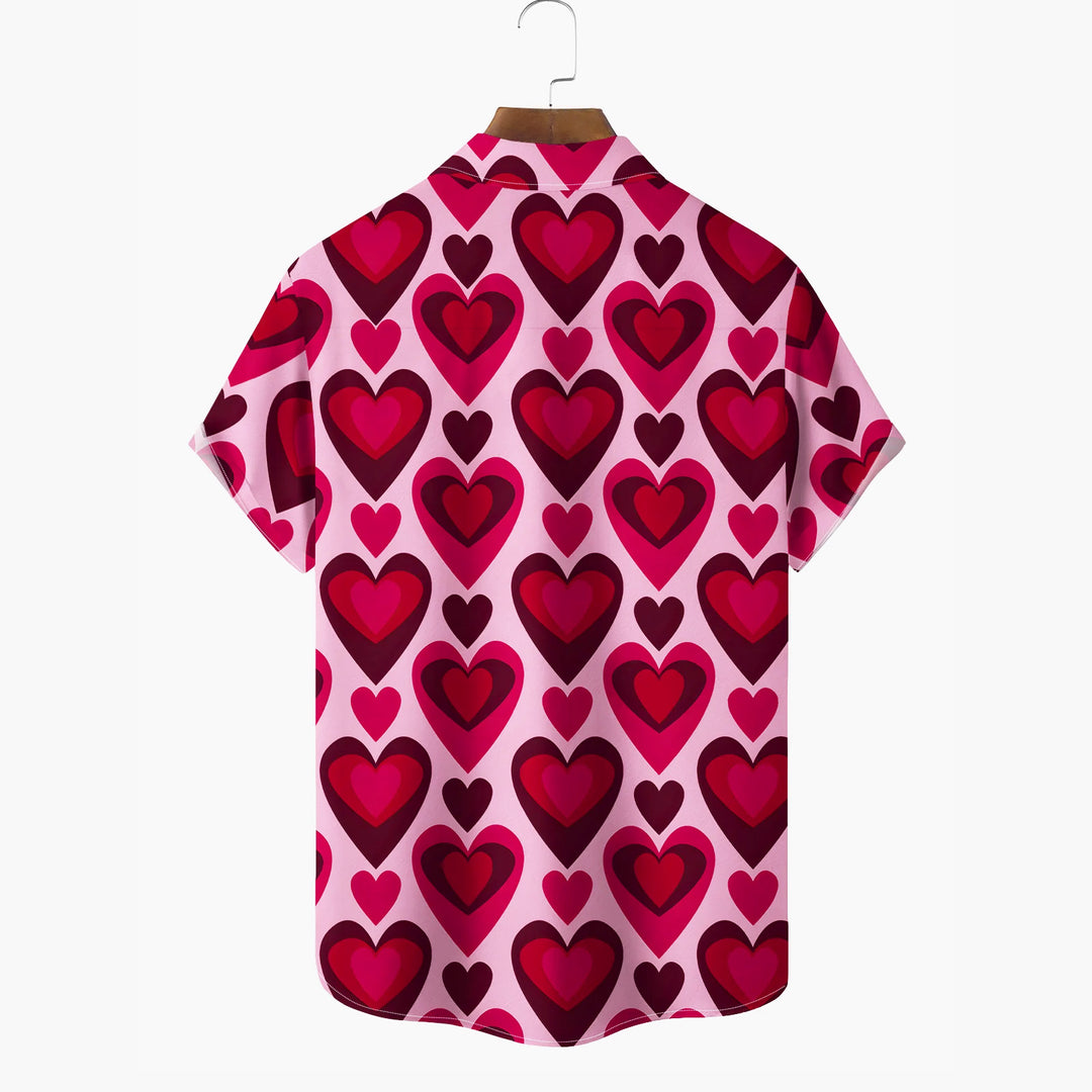 Happy Valentine's Day 50's Mid Century Geometric Heart Print  Short Sleeve Shirt