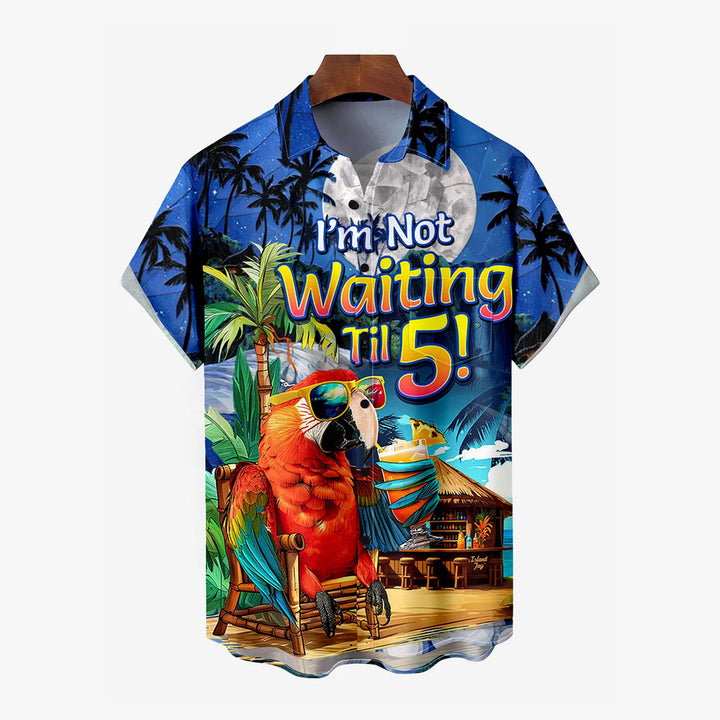 Hawaiian Coconut Tree Parrot Fun Print Short Sleeve Shirt