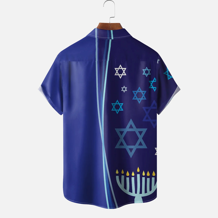 Moisture Wicking Hanukkah Chest Pocket Casual Shirt