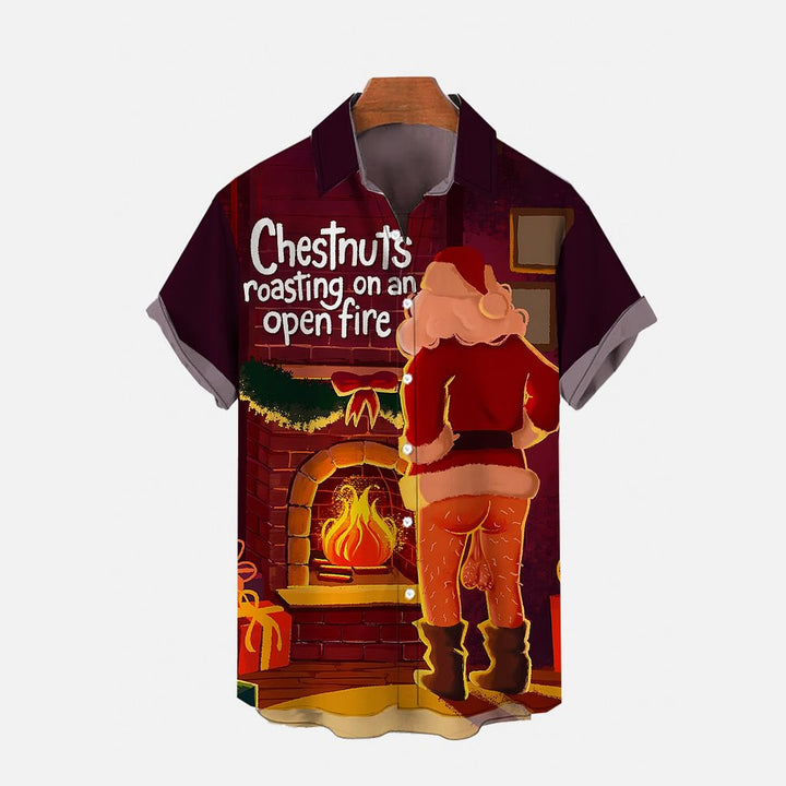 Fun Christmas Chestnuts Roasting On An Open Fire Printing Short Sleeve Shirt