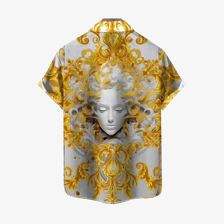 Baroque Gold Art Deco Print Casual Short Sleeve Shirt 2406000715