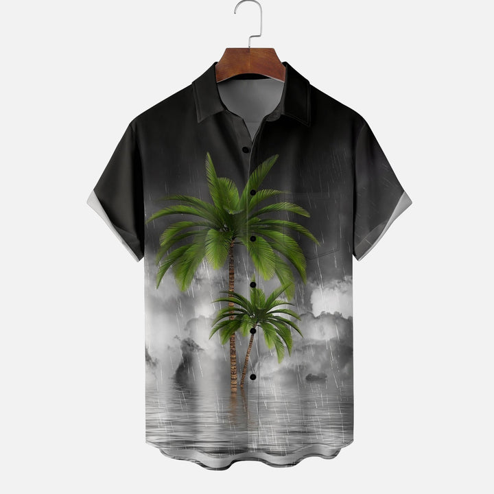 Moisture-wicking Palm Tree Chest Pocket Hawaiian Shirt