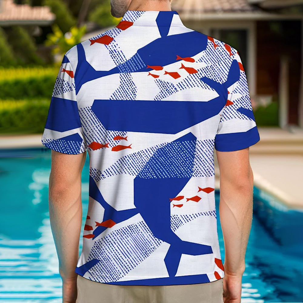 Men's Ocean Whale Print Casual Breathable Short Sleeve Shirt