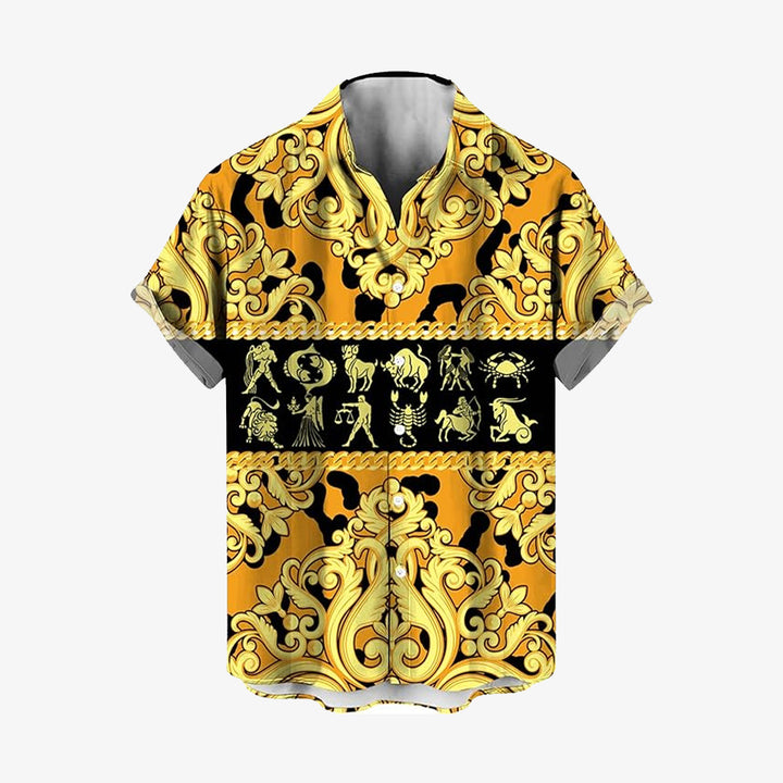 Baroque Gold Art Deco Print Casual Short Sleeve Shirt 2406000715