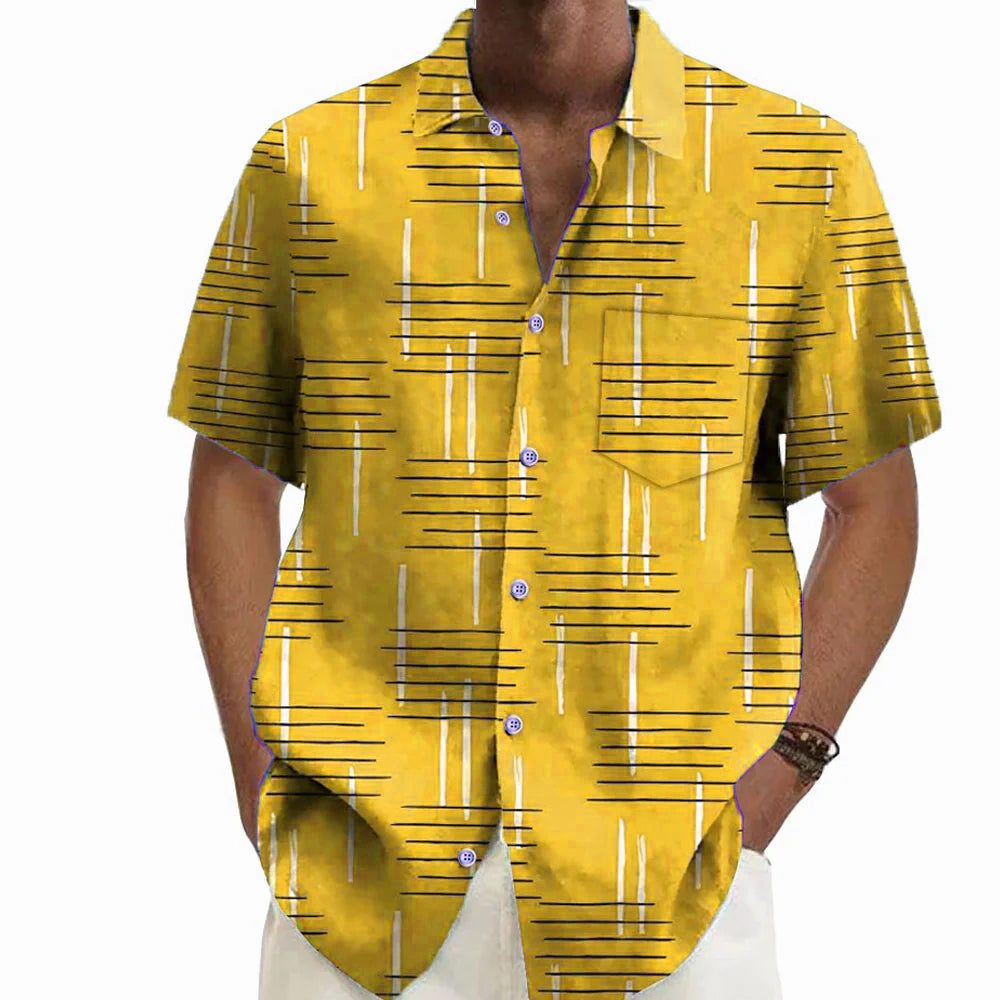 50's Retro Geometric Line Print Casual Vacation Shirt 2406000044