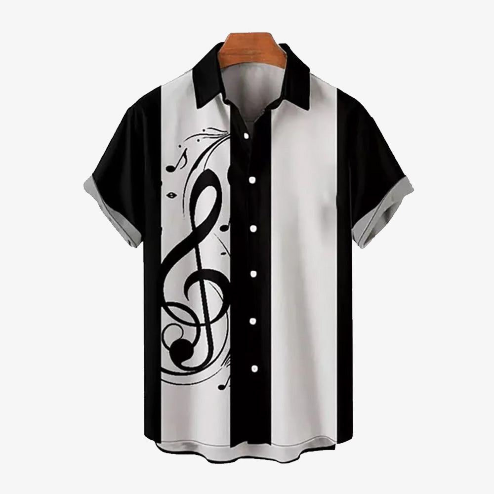 Men's Music Note Casual Bowling Shirt Short Sleeve Shirt 2406000048