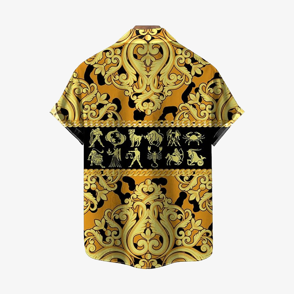 Baroque Gold Art Deco Print Casual Short Sleeve Shirt 2406000715