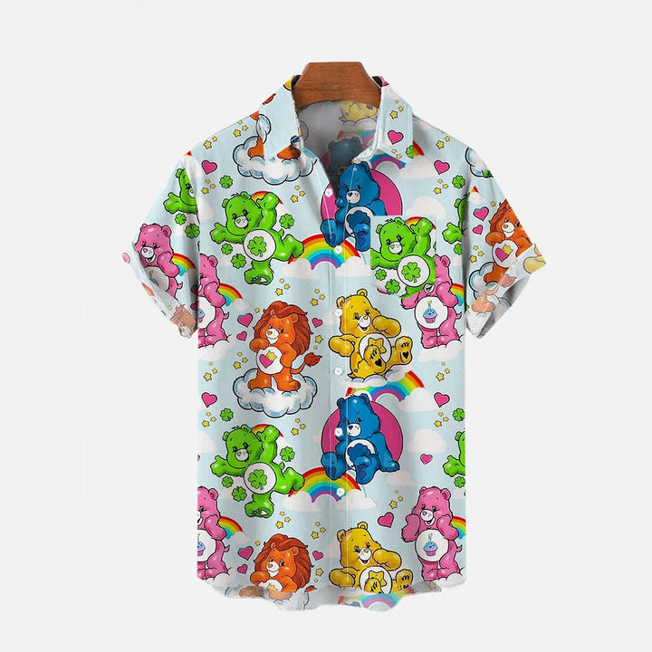 Cartoon Rainbow Bear And Hippie Element Short Sleeve Shirt