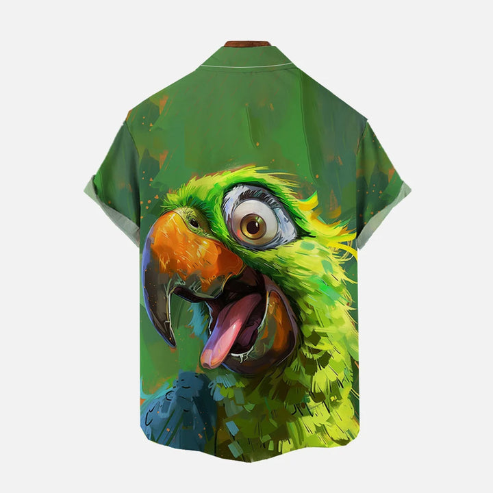 Hawaiian Parrot Print Casual Oversized Short Sleeve Shirt