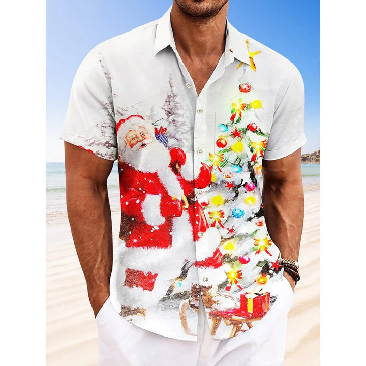 Christmas Christmas Tree Holiday Button Pocket Short Sleeve Shirt